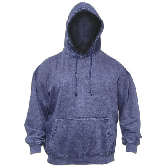 BIKER WEAR USA Men's Distressed Hoodie Vintage Pullover Oversized Relaxed fit (X-Large, Dark Denim)