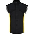 thumbnail image 1 of BIKER WEAR USA Men's Shirt Vertical Reflective Safety Lining Sleeveless Shirt with Pockets & Cut-Off Sleeves Black/Gold, 1 of 7