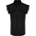 thumbnail image 1 of BIKER WEAR USA Men's Shirt Vertical Reflective Safety Lining Sleeveless Shirt with Pockets & Cut-Off Sleeves Black/Grey, 1 of 1
