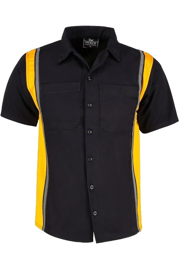 Men’s Work Shirt- Mechanical/Industrial Work Shirt with Vertical Reflective Lining Black/Gold