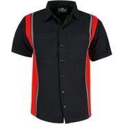 BIKER WEAR USA Men’s Work Shirt- Mechanical/Industrial Work Shirt with Vertical Reflective Lining Black/Red
