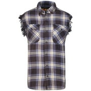 BIKER WEAR USA Plaid Flannel Casual Shirt– 100% Cotton Sleeveless Shirts for Men