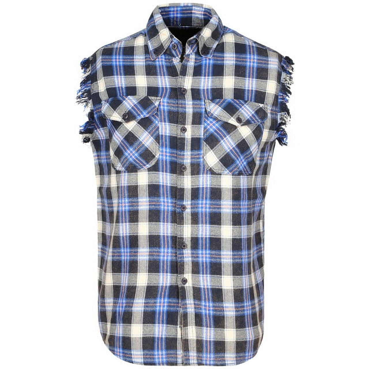 Biker Wear Usa Plaid Flannel Casual Shirt 100 Cotton Sleeveless Shirts For Men