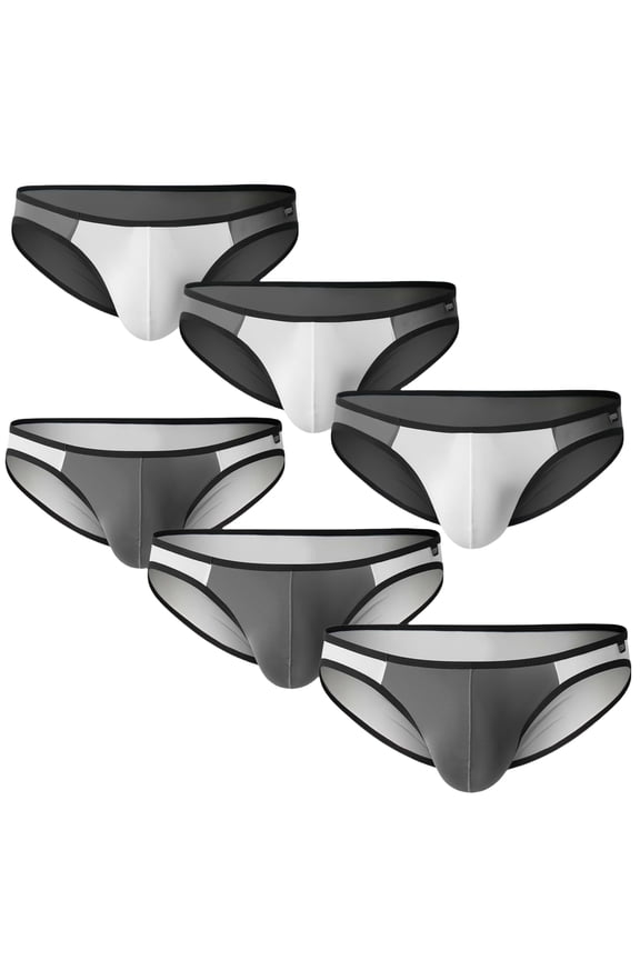 BIKINI Men's Slim Fit Breathable Briefs, Gray 3ea White 3ea, 6-Pack