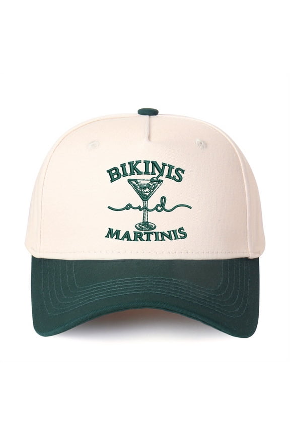 BIKINIS & MARTINIS Embroidered Color Block Baseball Cap | Resort Vacation Hat, Adjustable Unisex Sun Protection Hat