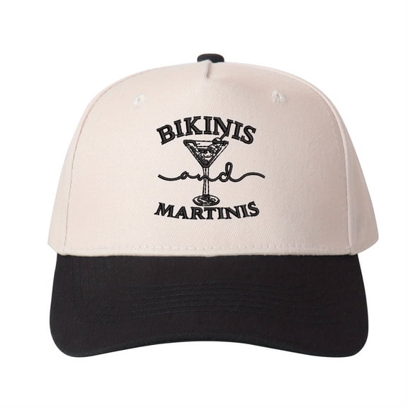 BIKINIS & MARTINIS Embroidered Color Block Baseball Cap | Resort Vacation Hat, Adjustable Unisex Sun Protection Hat