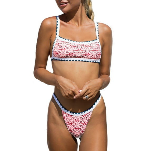 BIKINX Sexy 2 Piece Women's Swimsuits Floral Bandeau Thong Bikini Sets for Women High Cut Bathing Suit Swimwear