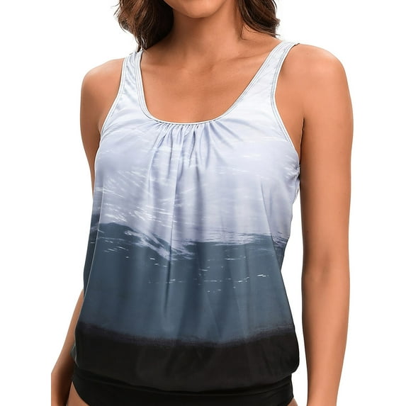 BIKINX Tankini Top Black Swimsuit Tops for Women Modest Tummy Control Swim Tops Plus Size Bathing Suit Top S-XXXL No Bottom Swimwear