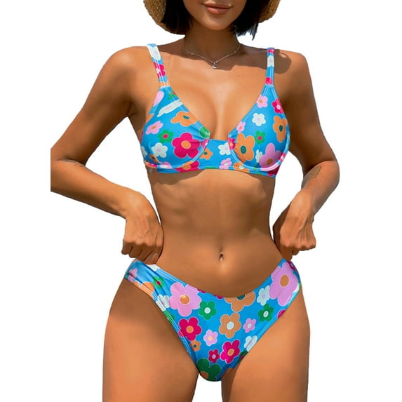 BIKINX Two Piece Sexy Women's Swimsuit Cute Floral Bandeau Bikini Sets Flower Bathing Suit for Women Swimwear