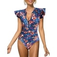 thumbnail image 1 of BIKINX Women's Swimsuits One Piece Ruffle Blue FLoral Print, 1 of 7