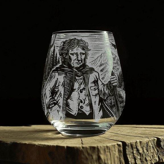 BILBO BAGGINS Laser Engraved 17oz Stemless Wine Glass, Officially Licensed The Lord of the Rings Barware