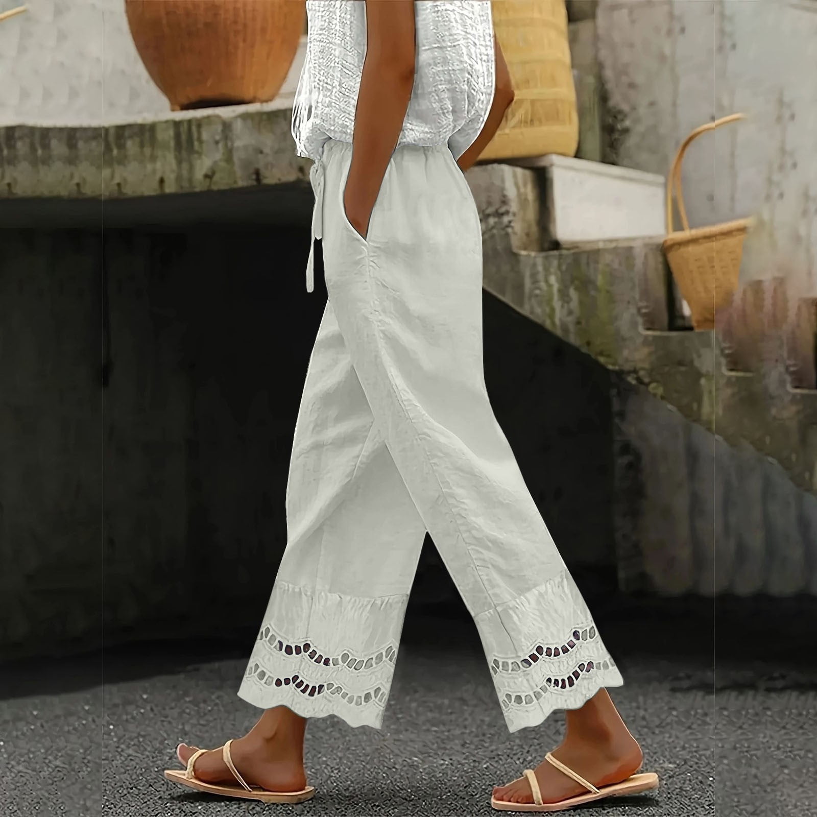 BILIKEYU 2025 Summer New Women's Casual Loose Waist and Ankle Lace ...