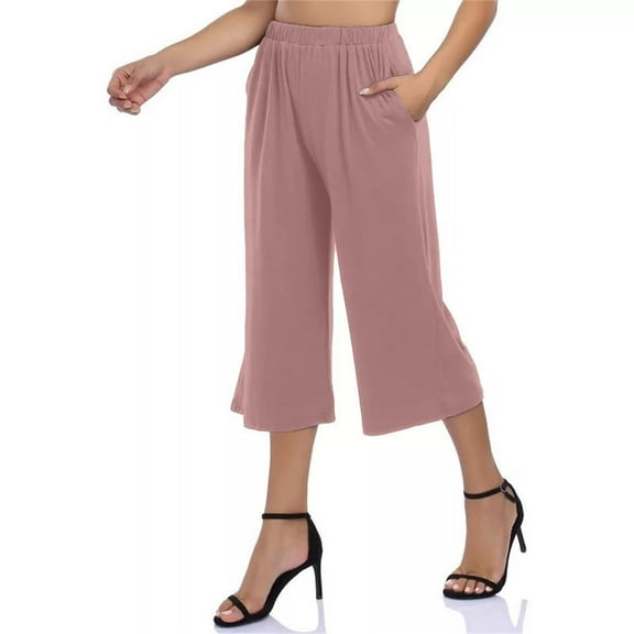BILIKEYU 2025 Womens Pants Loose High Waisted Wide Leg 3/4 Pants Casual Trousers with Pockets, Business Casual Pants for Women, Womens Dress Pants, Womens Office Attire