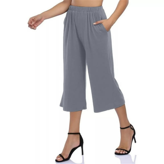 BILIKEYU 2025 Womens Pants Loose High Waisted Wide Leg 3/4 Pants Casual Trousers with Pockets, Business Casual Pants for Women, Womens Dress Pants, Womens Office Attire