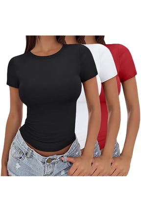 3PC 3PC Women's Y2K Crop Tops, Aesthetic Going Out Shirts Short Sleeve Slim Fit Hollow Knot Tee Summer Trendy Y2K Clothes for Teen Girls Tween Streetwear Fashion 2026, Red