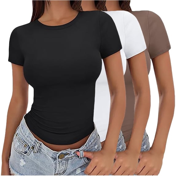 BILIKEYU 3PC 3PC Women's Y2K Crop Tops, Aesthetic Going Out Shirts Short Sleeve Slim Fit Hollow Knot Tee Summer Trendy Y2K Clothes for Teen Girls Tween Streetwear Fashion 2026, Coffee