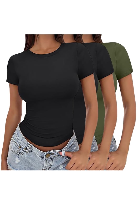 3PC 3PC Womens Summer Crop Tee Shirts, Oversized Relaxed Fit Casual Short Sleeve Tshirts Loose Blouse Y2K Aesthetic Go To Shirt Trendy Streetwear Workout Tops 2026, Green