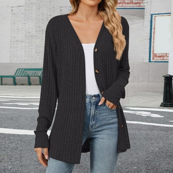 BILIKEYU Autumn And Winter Solid Color Loose Long Sleeve Cardigan for Women, Casual Tops for Women, Long Cardigans for Women, Womens Tops