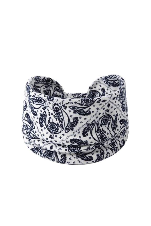 Boho Flower Print Headbands for Women Wide Twist Knotted Head Bands Elastic Non-Slip Hair Bands Vintage Head Wraps Turbans Yoga Workout Hair Accessories, White