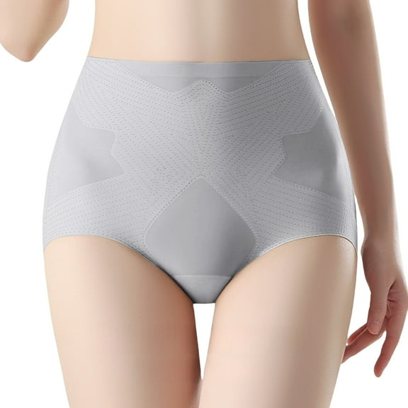 BILIKEYU Cotton Underwear for Women - Women's High-Waisted Ice Silk Tummy-Control Butt-Lifting Breathable Cotton Gusset Seamless Thin Triangle Panties, Period Underwear for Women (Gray 2XL)