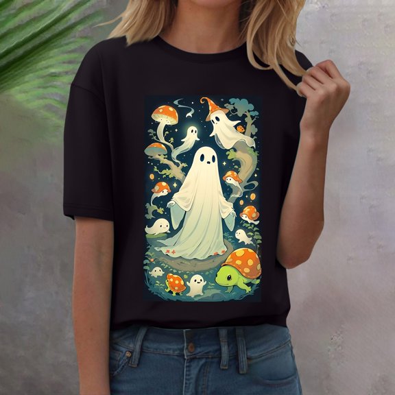 BILIKEYU Halloween Women Shorts Sleeve Graphic Crewneck Tops Pumpkin Printed Casual Autumn Fall Shirts 2025, Halloween Costumes, Halloween Clothes For Women, Womens Halloween Costumes 2025
