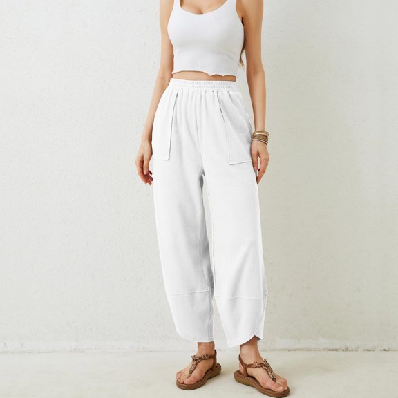 BILIKEYU Ladies' Casual Solid Color Cotton Sweatpants, Flowy Pants for Women,Casual Linen Pants for Women