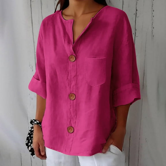 BILIKEYU Linen Shirts For Women Solid Blouses Tops, Women'S Clothing, Womens Linen Tops, Womens Shirts