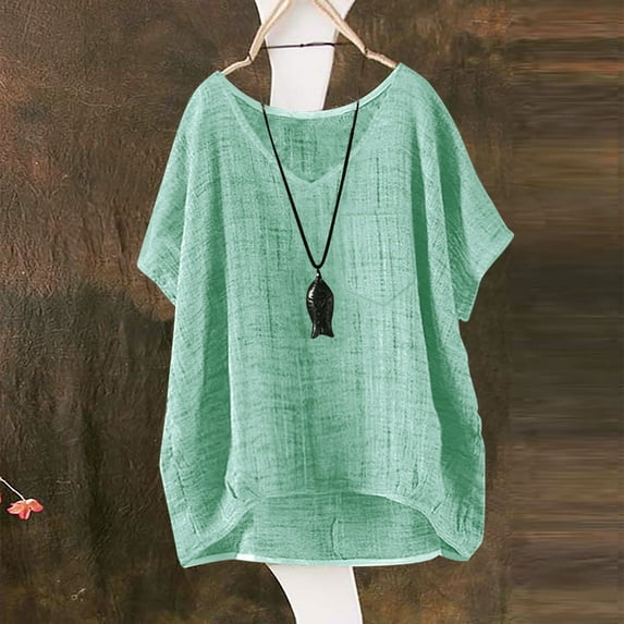 BILIKEYU Loose Button Top Stand Solid Color Women's Shirt, Short Sleeve Shirts For Women, Womens Short Sleeve Tops, Women'S Clothing