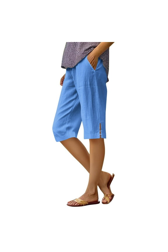 Pedal Pushers for Women, Cotton Pants Women Summer, Linen Capris for Women Petite, Lightweight Summer Pants Women