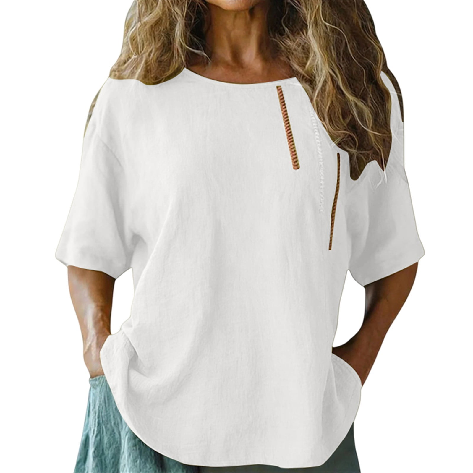 BILIKEYU Short Sleeve Linen Shirts for Women Trendy, V Neck Button Down ...