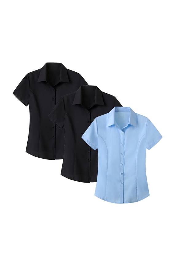 Waitress Uniform Tops,&nbsp;Women's Short Sleeve Button Down Stretchy Breathable Collared Neck Patch Pocket Work Shirt, O