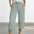 thumbnail image 1 of BILIKEYU Women's 3/4 Lightweight Linen Fabric Trousers, Women's Pants, Elastic Waist Pants for Women, Wide Leg Sweatpants Women, 1 of 5