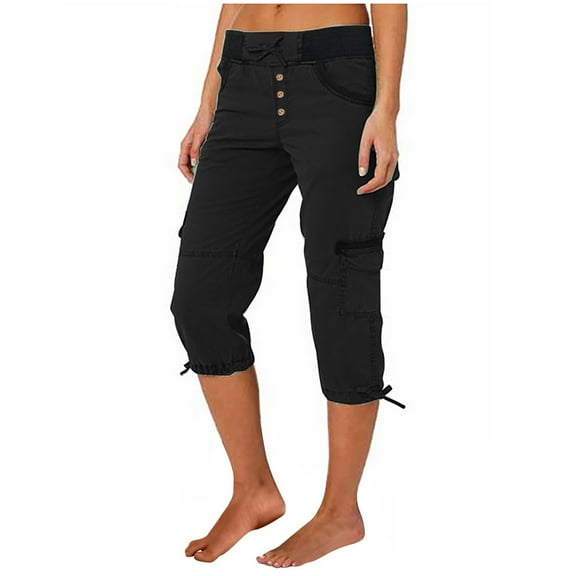 BILIKEYU Women's Cargo Capris Hiking Pants, Cotton Pants Women Summer, Linen Capris for Women Petite, Lightweight Summer Pants Women