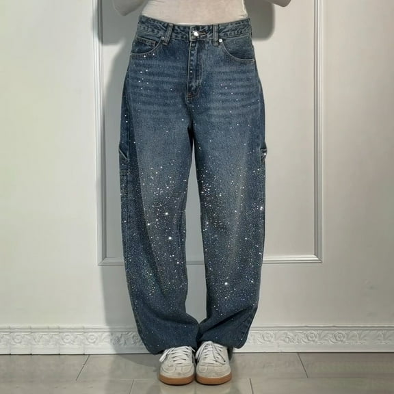 BILIKEYU Women's Casual Loose High Waisted Straight Leg Denim Pants, Womens Pants, Straight Leg Pants Women, Women Jeans