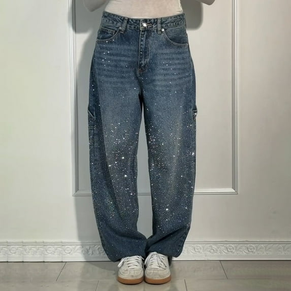 BILIKEYU Women's Casual Loose Straight Leg Denim Pants, Sweatpants Women, Straight Leg Jeans For Women, High Waisted Jeans For Women