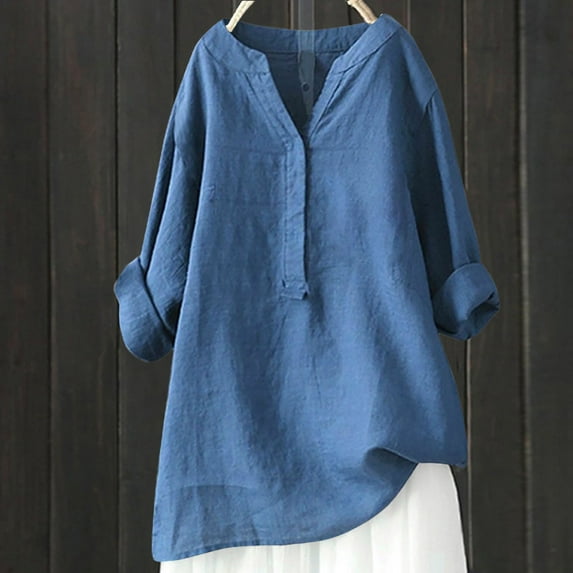 BILIKEYU Women's Cotton Linen Casual V Neck Blouses, Shirts for Women, Women Blouses, Casual Shirts for Women