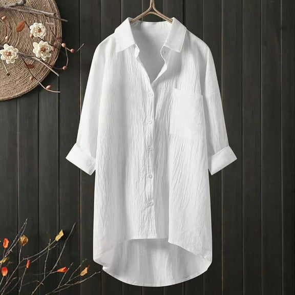 BILIKEYU Women's Cotton Linen Long Sleeve V Neck Elegant Shirt, Linen Tops for Women, Casual Shirts for Women, Button Down Shirts for Women