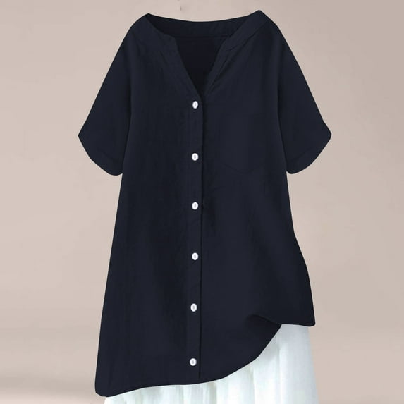 BILIKEYU Women's Cotton Linen Shirts Solid 3/4 Sleeve Tops Oversized Tshirts Casual V Neck Blouses, Womens Summer Tops, Summer Tops, Cropped T Shirts For Women