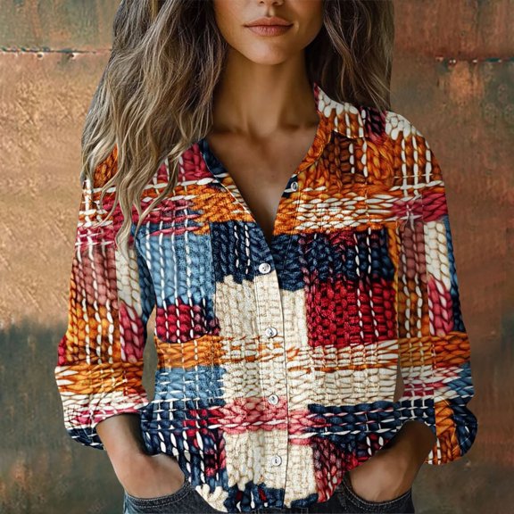 BILIKEYU Women's Cotton Printed Fashion Button Down Casual Tops, Fall Womens Tops, Womens Long Sleeve Tops, Fall Outfits for Women