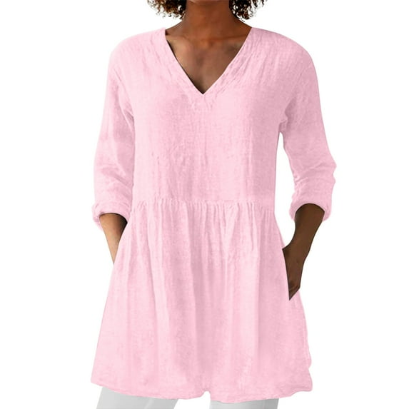BILIKEYU Women's Cotton V Neck Mid Length T Shirt, Womens Tops, Fall Clothes, Long Sleeve Shirts for Women