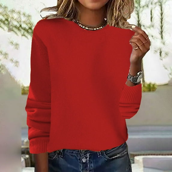 BILIKEYU Women's Crewneck Pullover Knit Solid Color Thin Long Sleeved Sweater, Women Fall Clothes, Sweater Tops for Women, Fall Outfits