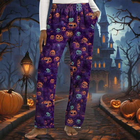 BILIKEYU Women's Cute Pumpkin Print Halloween Pajamas Pants, Women's Pants, Halloween Pajamas Women, Cute Pajama Pants for Women
