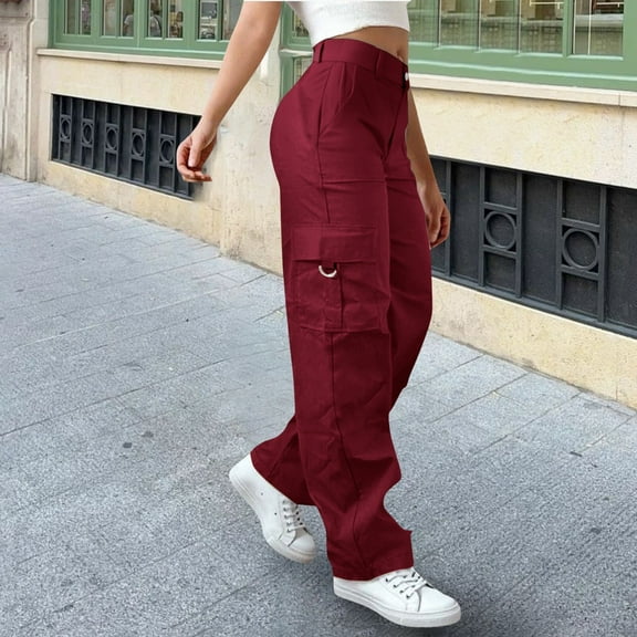 BILIKEYU Women's Daily Elastic Waist Solid Color Casual Straight Pants, Sweatpants for Women, Womens Pants, Overalls for Women