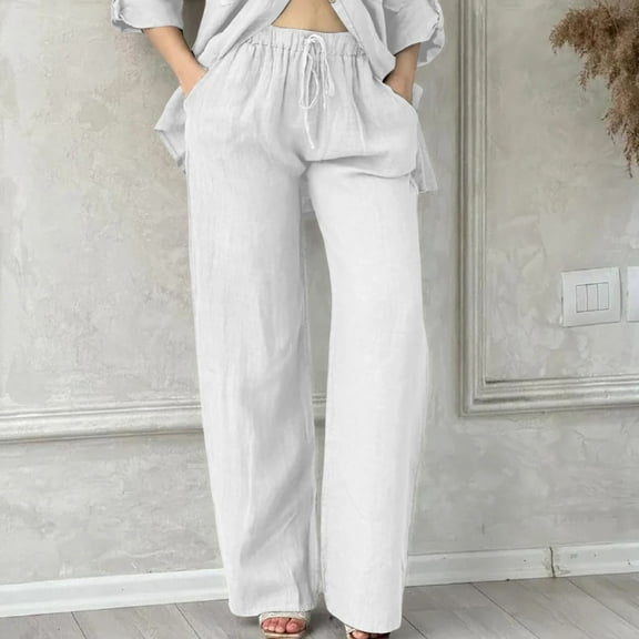 BILIKEYU Women's Daily Elastic Waist Straight Solid Color Casual Loose Trousers, Womens Pants, Joggers for Women, High Waisted Jeans for Women