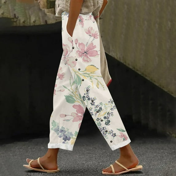 BILIKEYU Women's Elastic Belt Loose Casual Printed Straight Pants, Womens Pants Trendy, Casual Pants for Women, Stretch Pants for Women