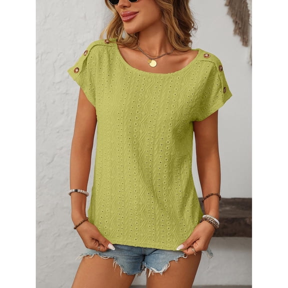 BILIKEYU Women's Fabric Solid Color Round Neck Short Sleeved T Shirt, T Shirts for Women, Womens Summer Tops, Womens Tops