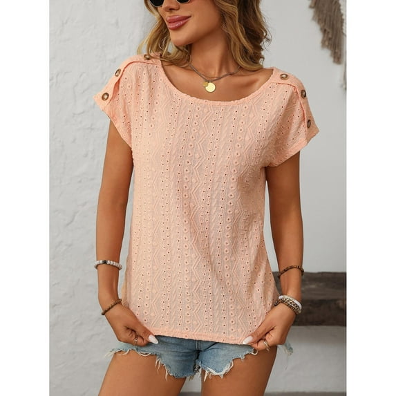 BILIKEYU Women's Fabric Solid Color Round Neck Short Sleeved T Shirt, T Shirts for Women, Womens Summer Tops, Womens Tops