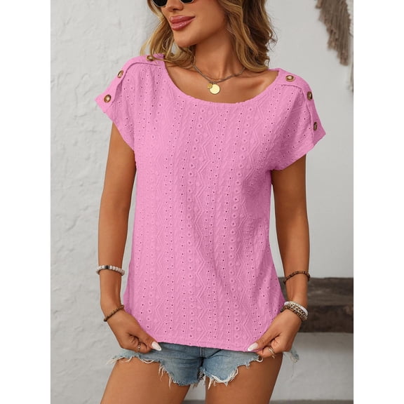 BILIKEYU Women's Fabric Solid Color Round Neck Short Sleeved T Shirt, T Shirts for Women, Womens Summer Tops, Womens Tops