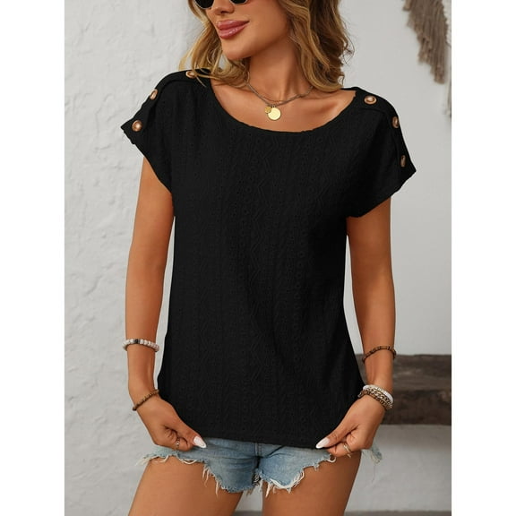 BILIKEYU Women's Fabric Solid Color Round Neck Short Sleeved T Shirt, T Shirts for Women, Womens Summer Tops, Womens Tops