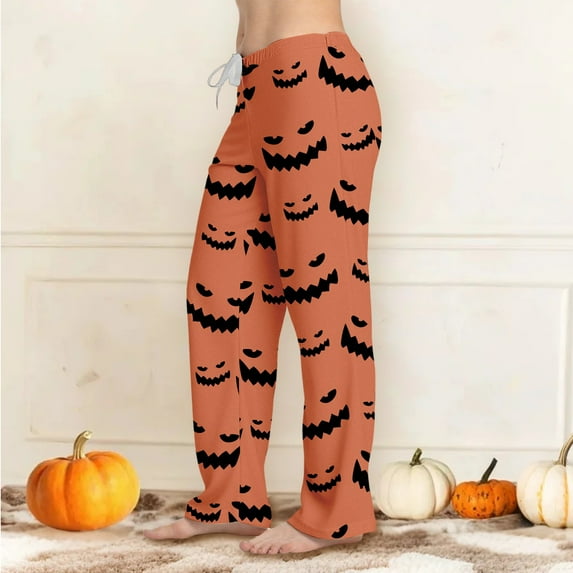 BILIKEYU Women's Fashion Casual Halloween Print High Waist Casual Pants Pajamas, women's clothing, halloween pajamas women, halloween pajamas